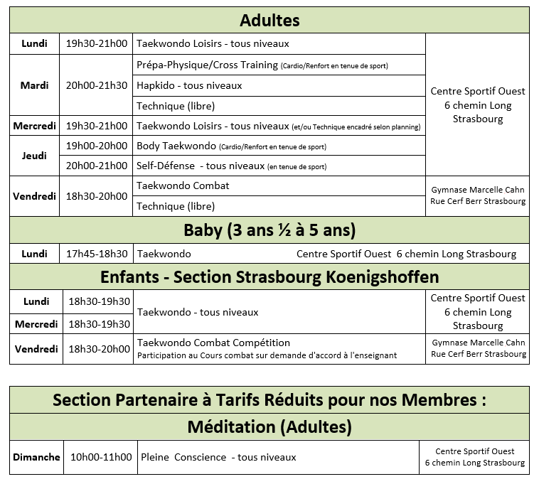 Horaires 2019